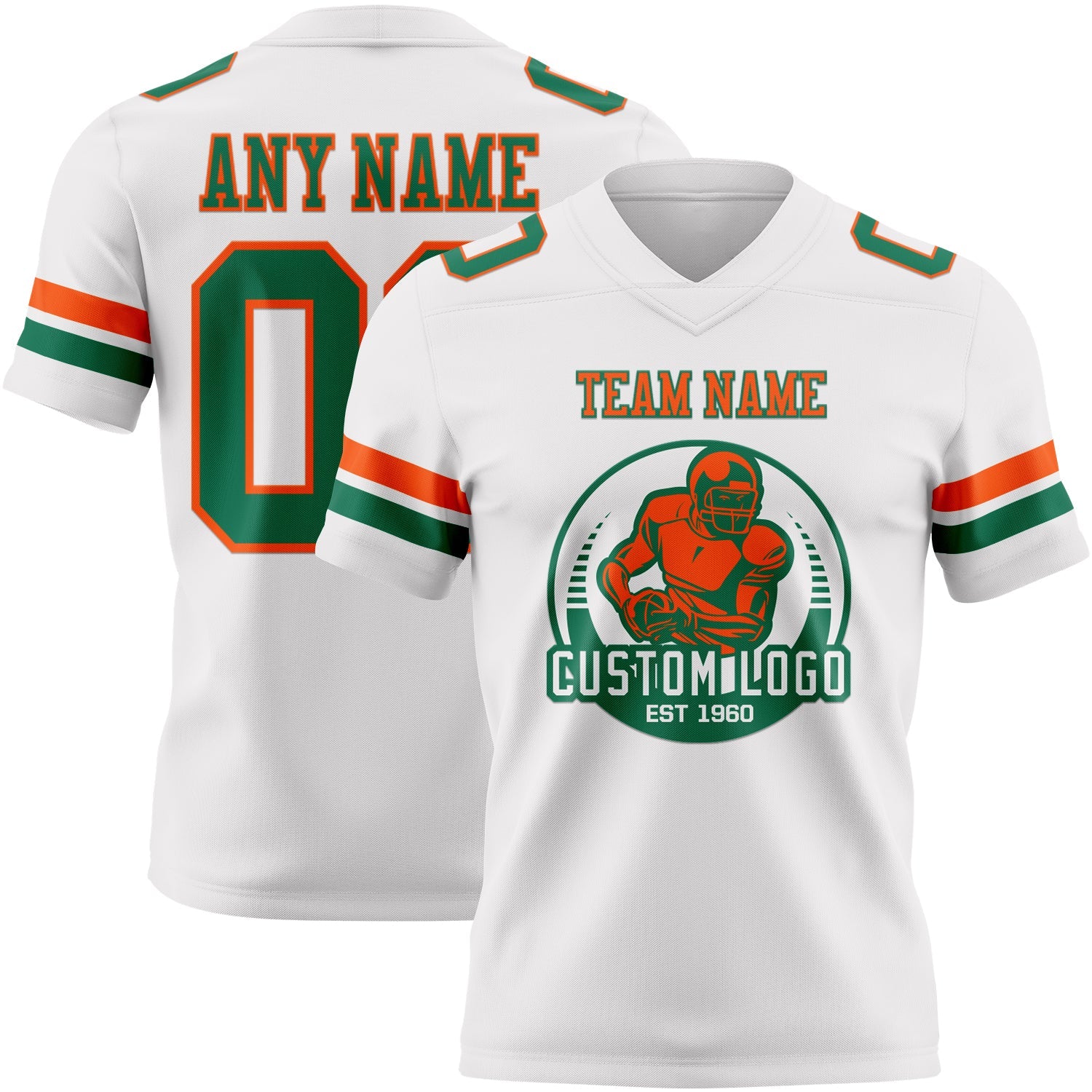 Custom White Kelly Green-Orange Authentic Football Jersey view 2