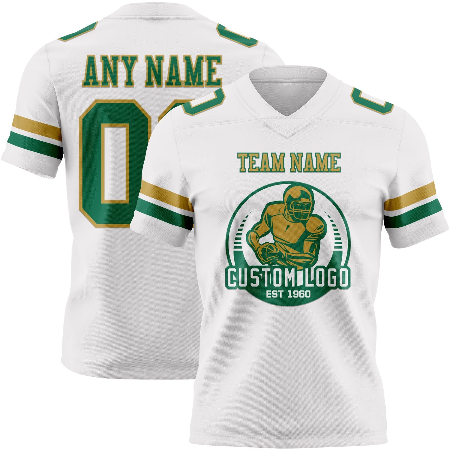 Custom White Kelly Green-Old Gold Authentic Football Jersey view 2