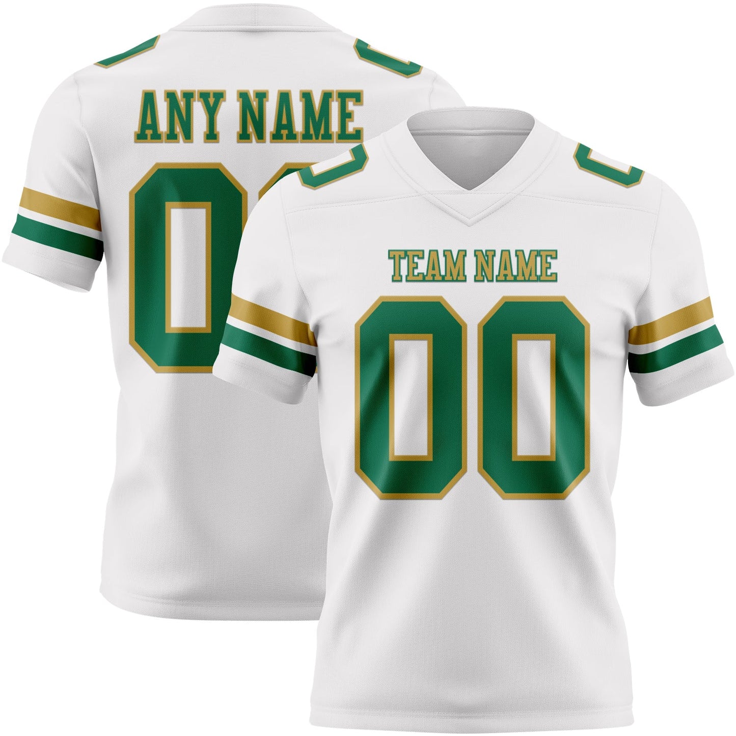 Custom White Kelly Green-Old Gold Authentic Football Jersey - Main View