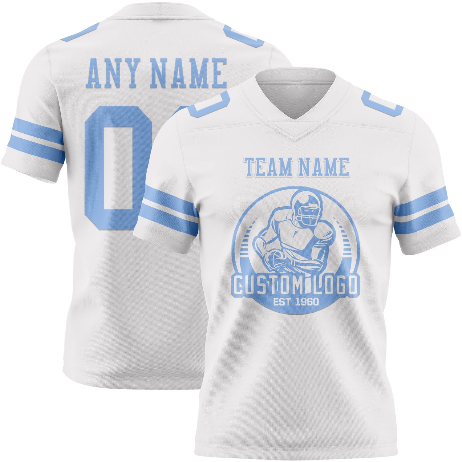 Custom White Light Blue Authentic Football Jersey view 2