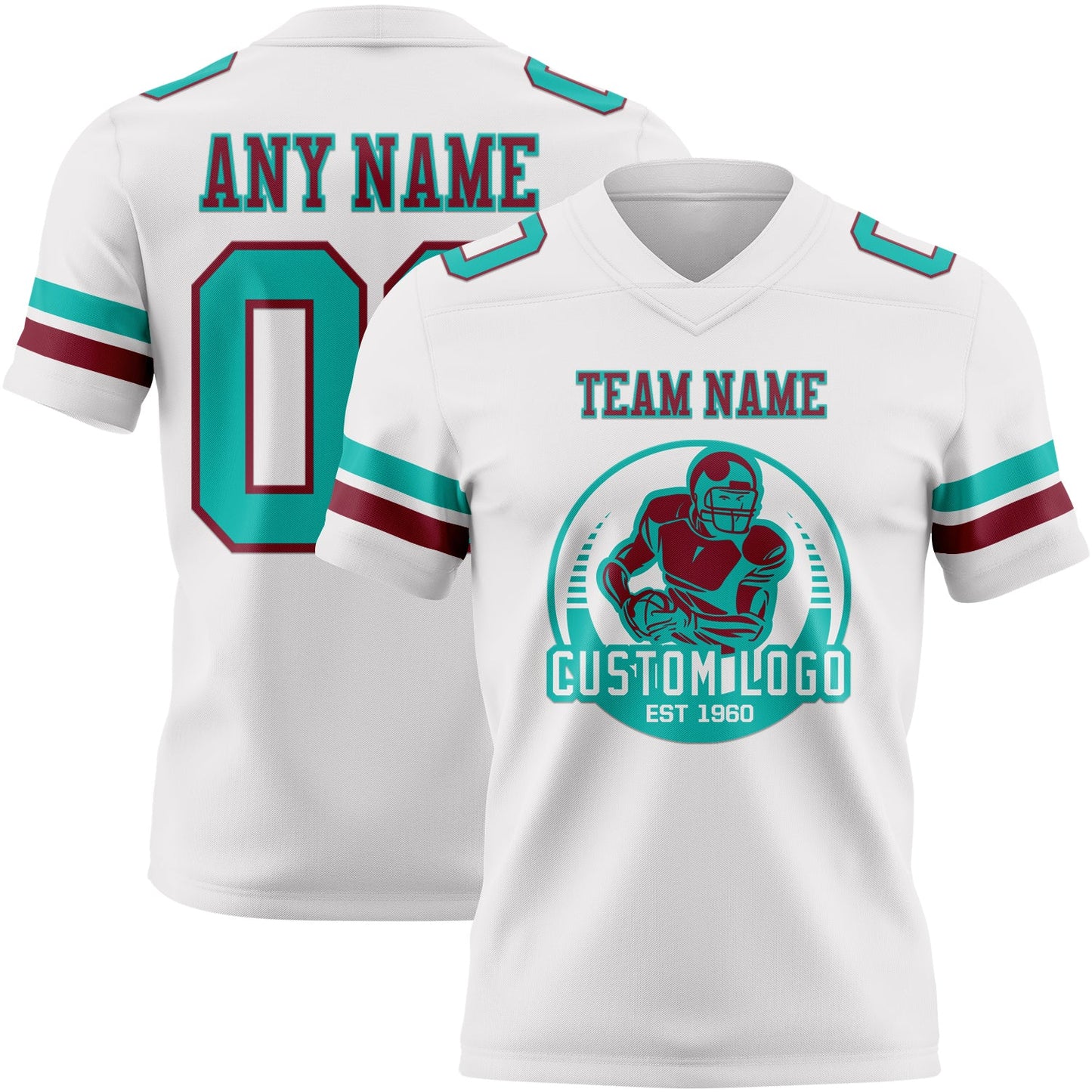 Custom White Aqua-Crimson Authentic Football Jersey view 2