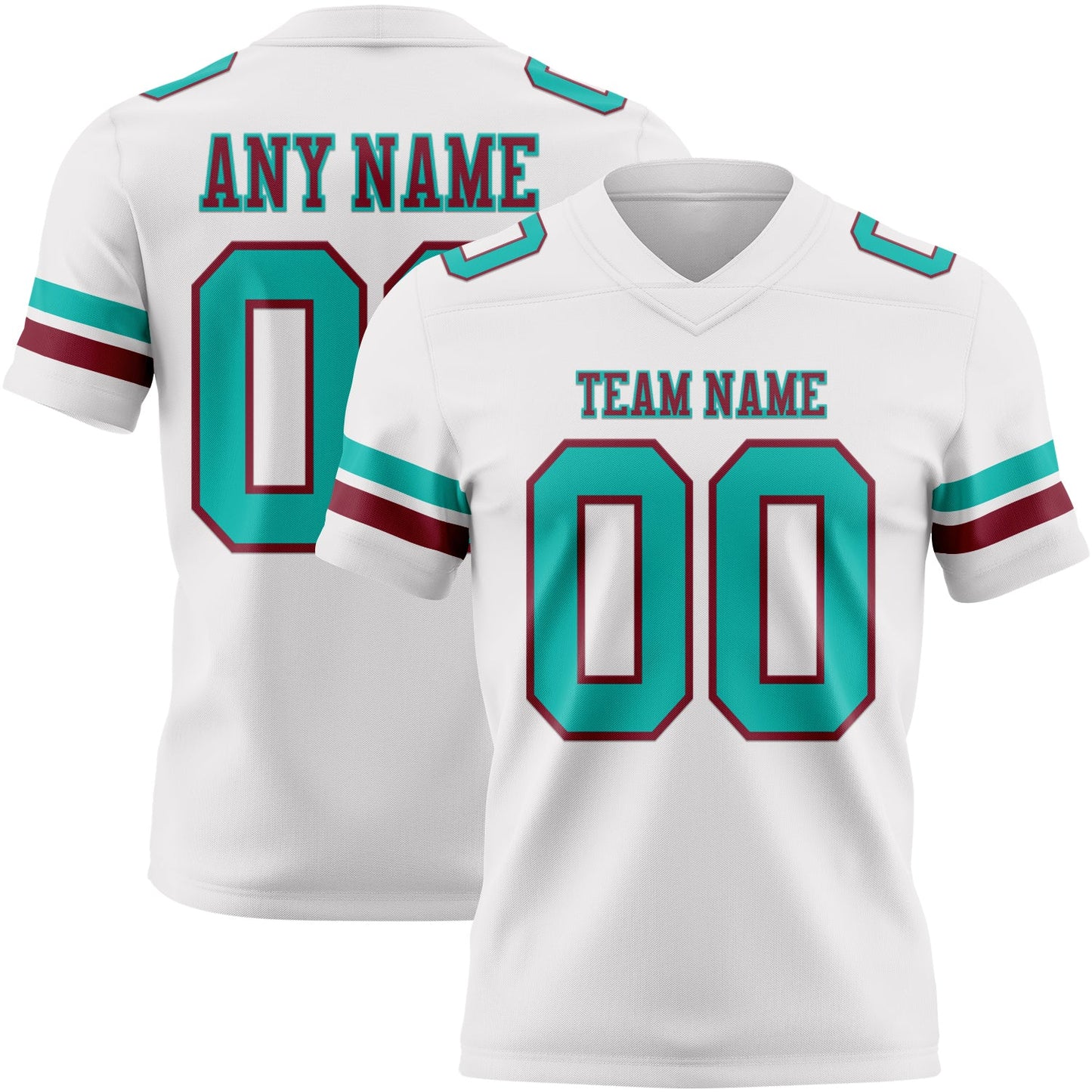 Custom White Aqua-Crimson Authentic Football Jersey - Main View