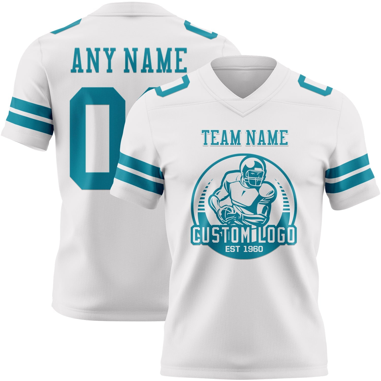Custom White Teal Authentic Football Jersey view 2