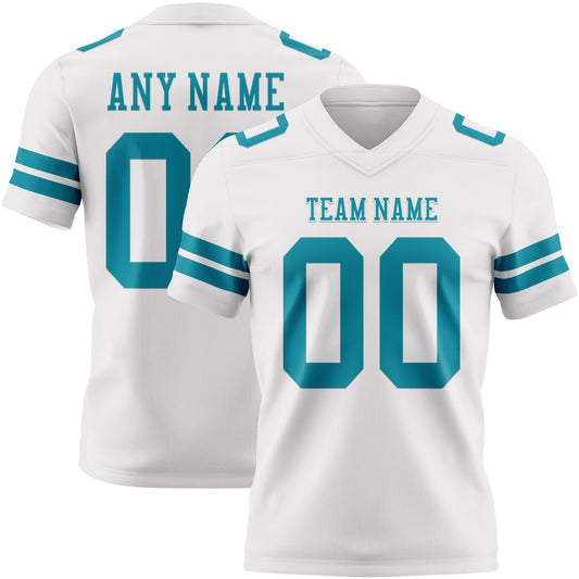 Custom White Teal Authentic Football Jersey - Main View