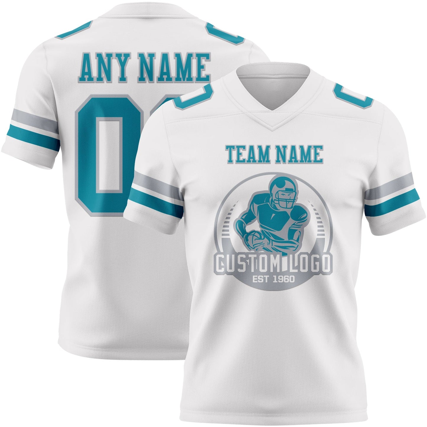 Custom White Teal-Gray Authentic Football Jersey view 2