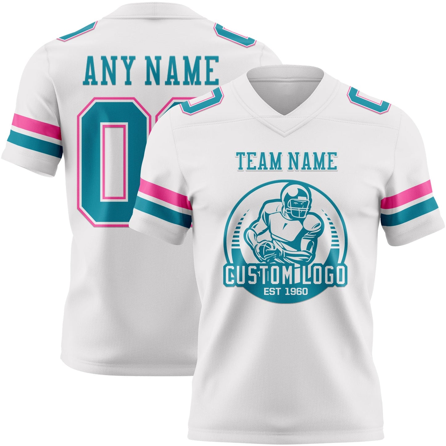 Custom White Teal-Pink Authentic Football Jersey view 2