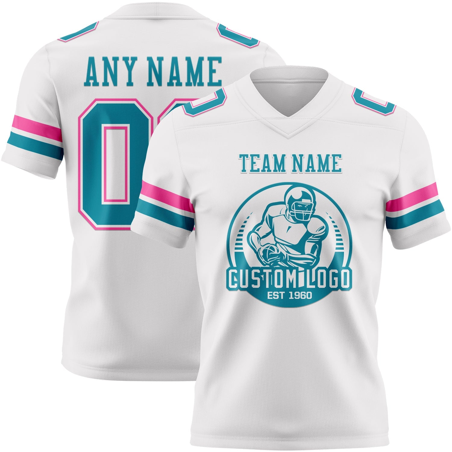 Custom White Teal-Pink Authentic Football Jersey view 2
