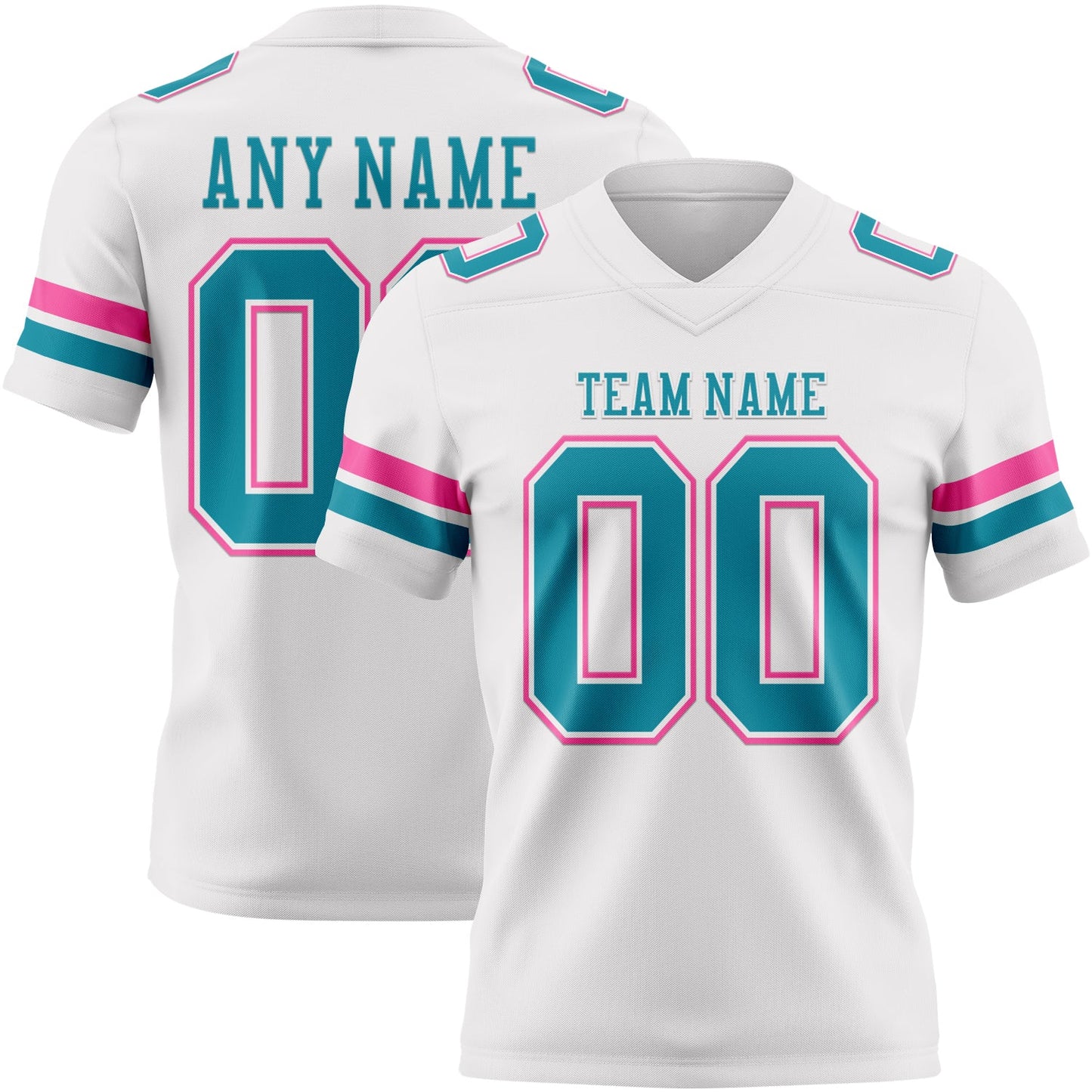 Custom White Teal-Pink Authentic Football Jersey - Main View