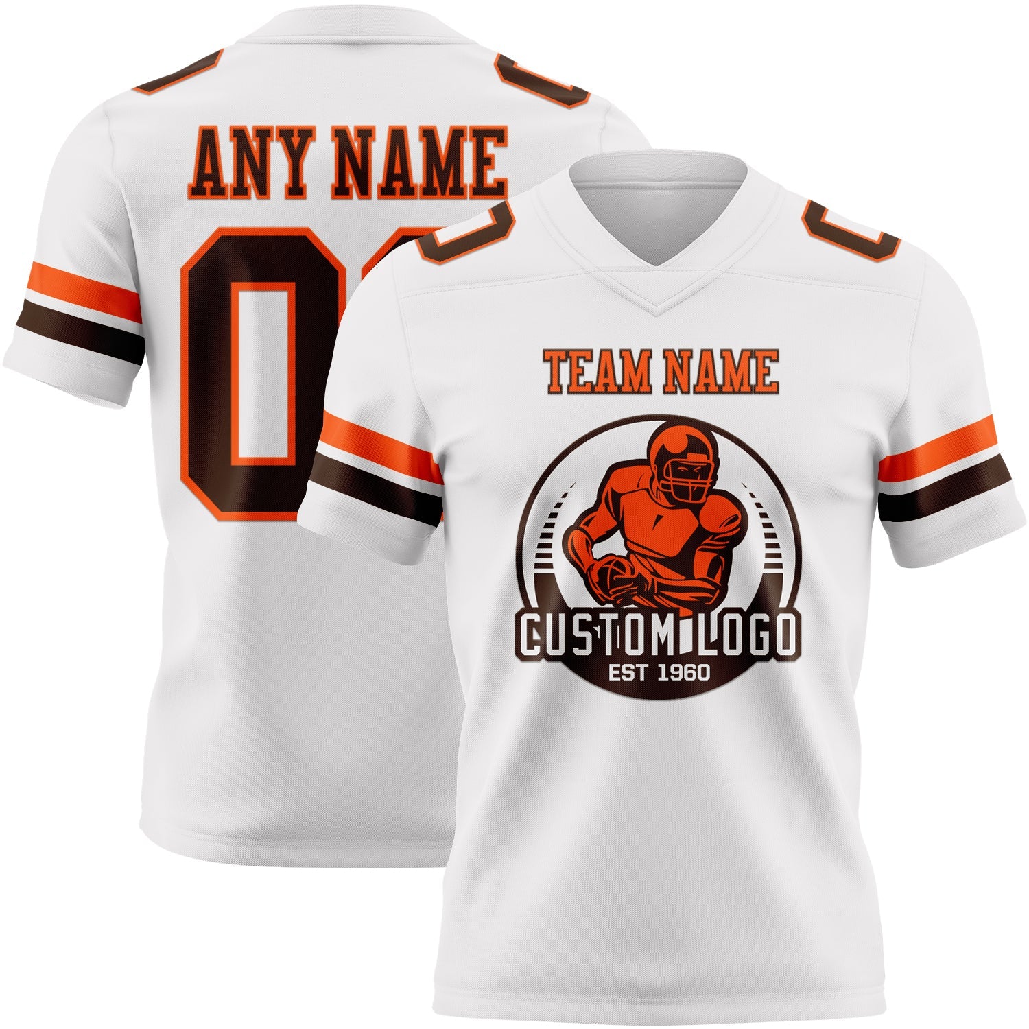 Custom White Brown-Orange Authentic Football Jersey view 2