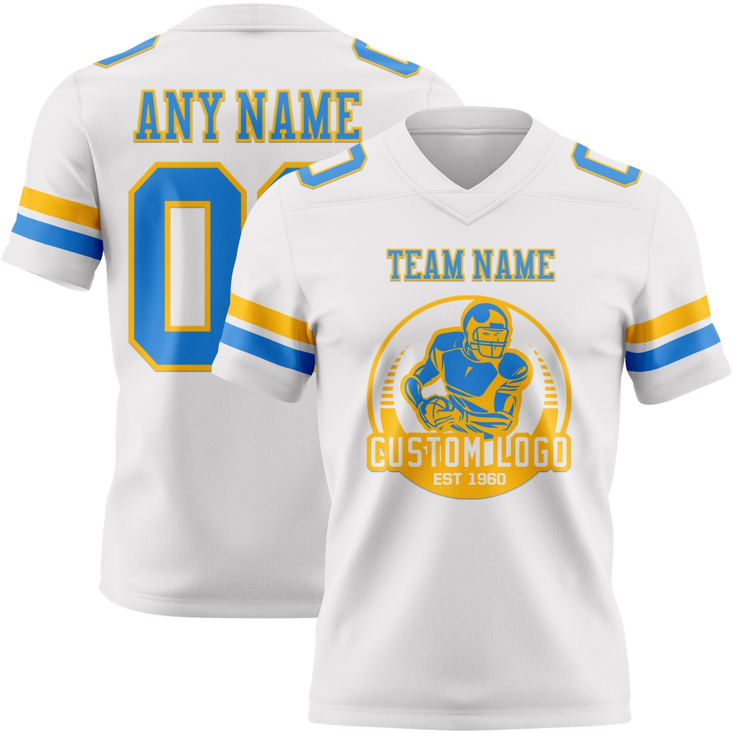 Custom White Powder Blue-Gold Authentic Football Jersey view 2