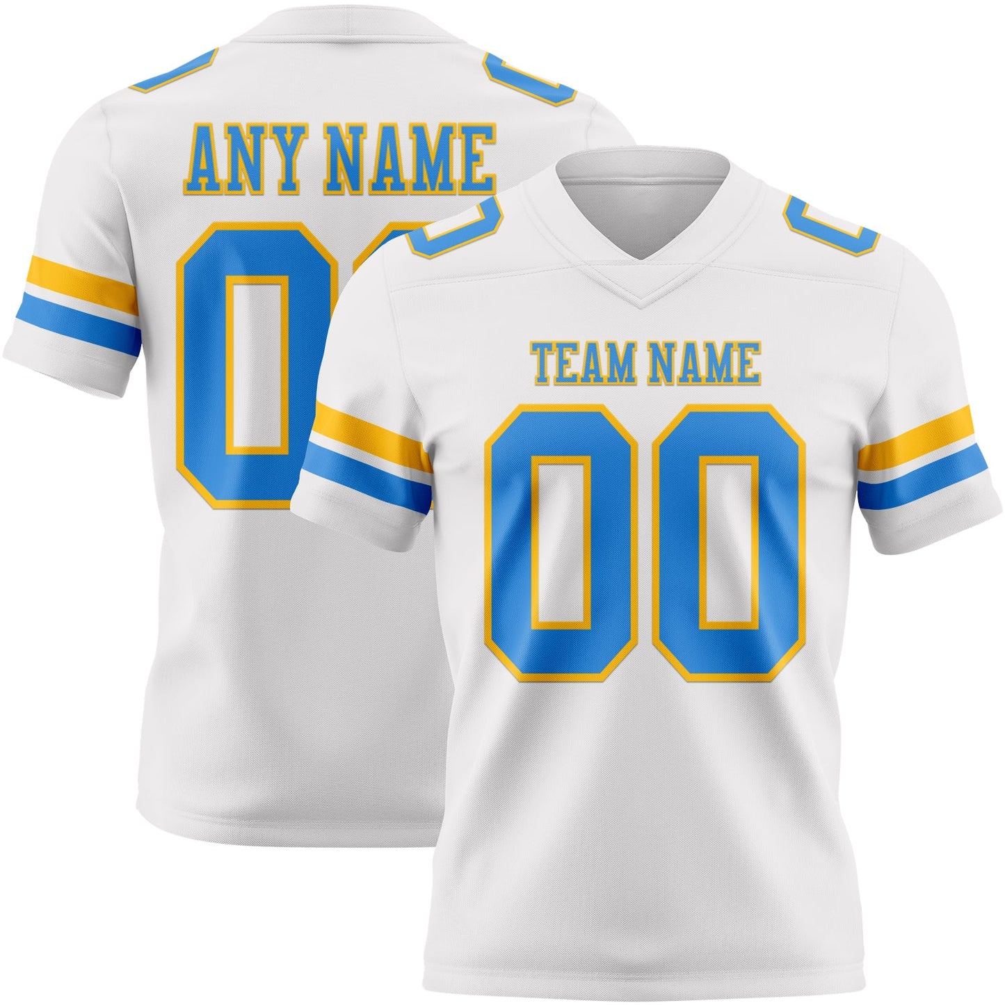 Custom White Powder Blue-Gold Authentic Football Jersey - Main View