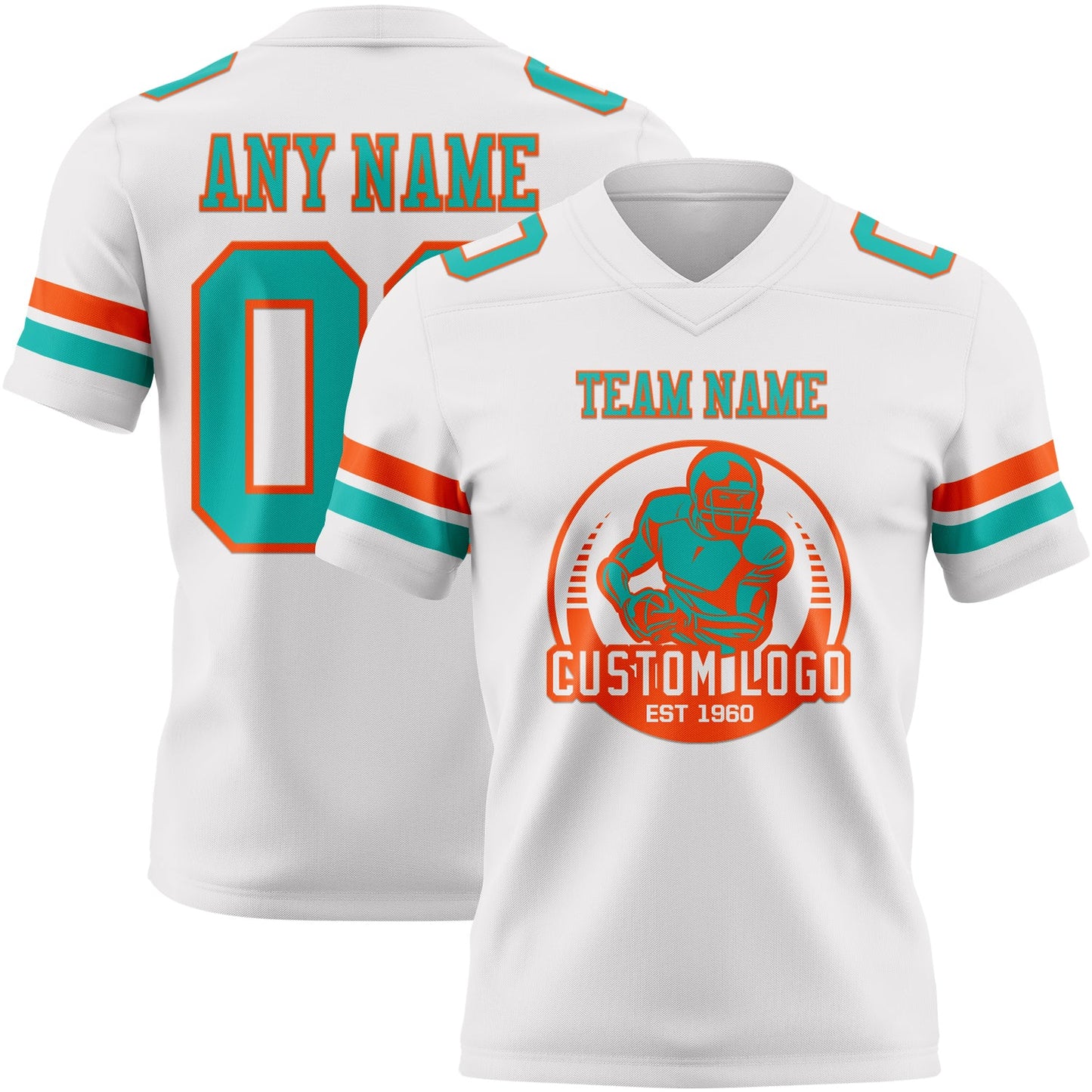 Custom White Aqua-Orange Authentic Football Jersey view 2