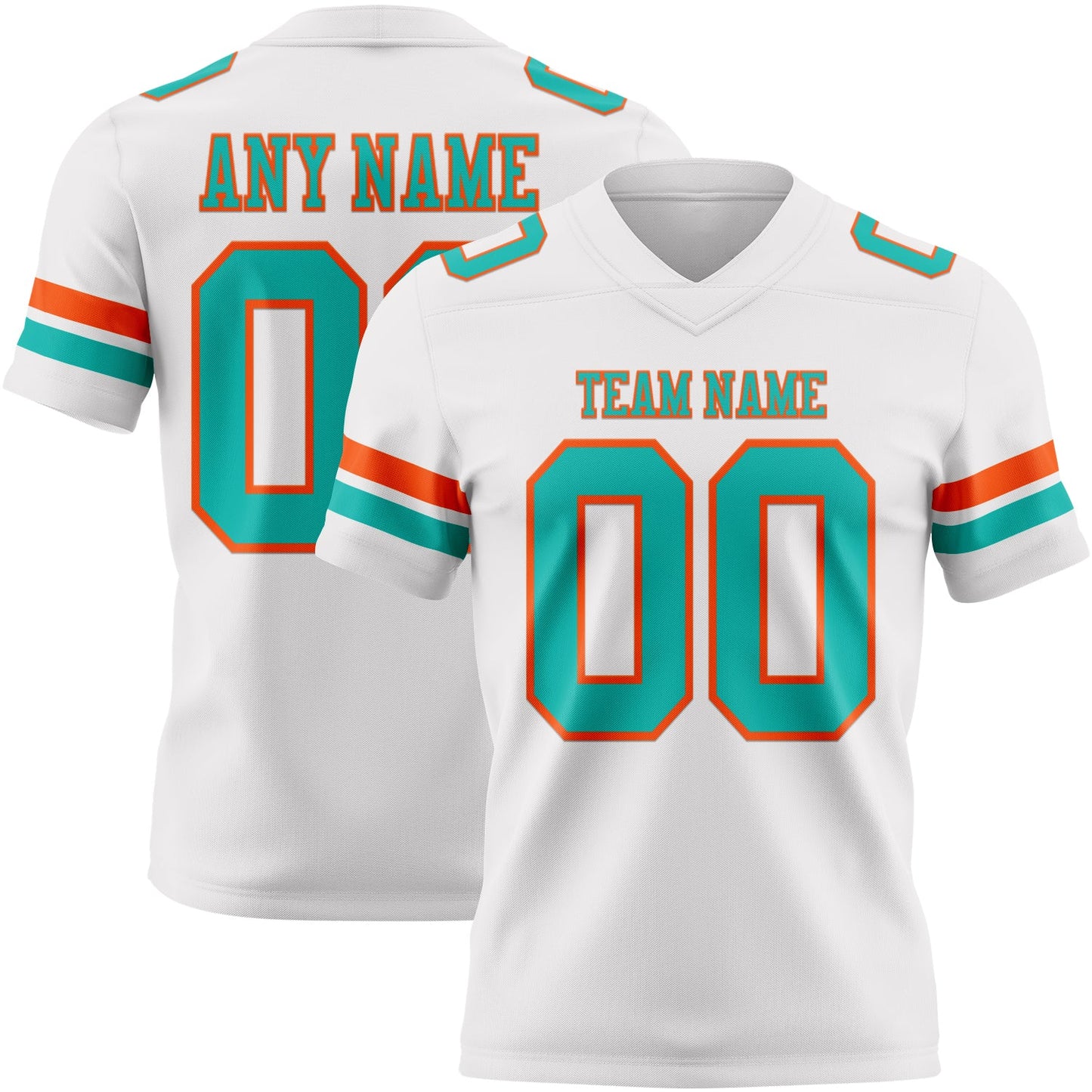Custom White Aqua-Orange Authentic Football Jersey - Main View