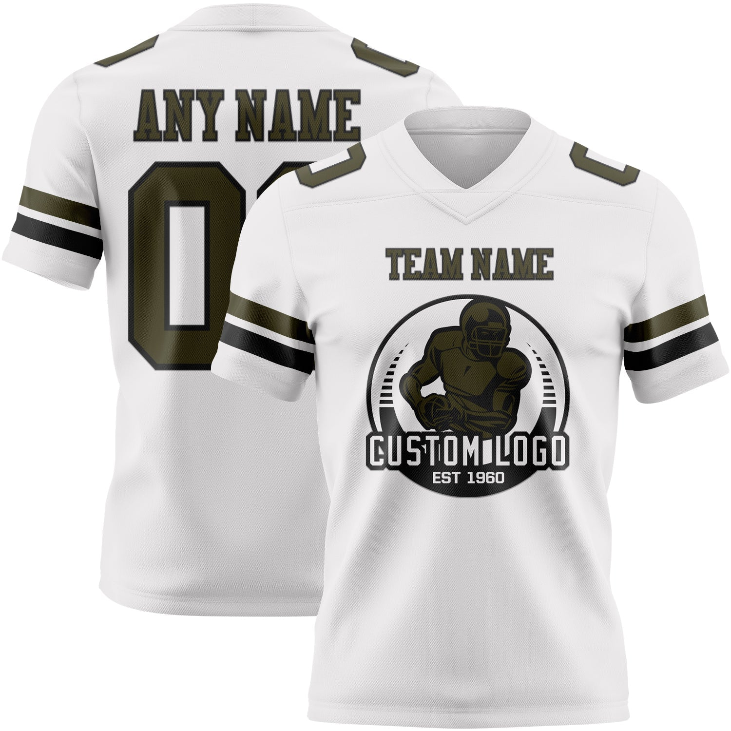 Custom White Olive-Black Authentic Football Jersey view 2