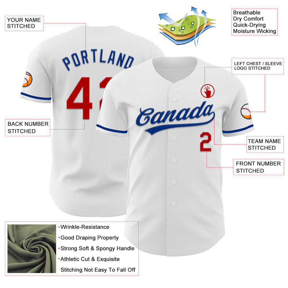 Custom White Red-Royal Authentic Baseball Jersey view 3