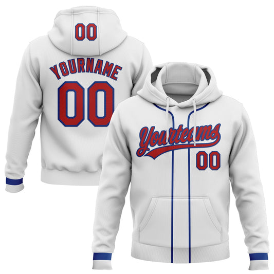 Custom Stitched White Red-Royal Baseball Pullover Sweatshirt Hoodie - Main View