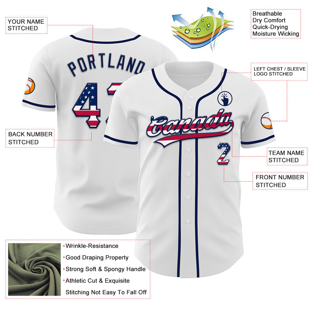 Custom White USA Flag-Navy Authentic Baseball Jersey view 3
