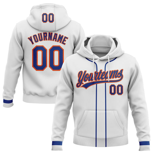 Custom Stitched White Royal-Orange Baseball Pullover Sweatshirt Hoodie - Main View