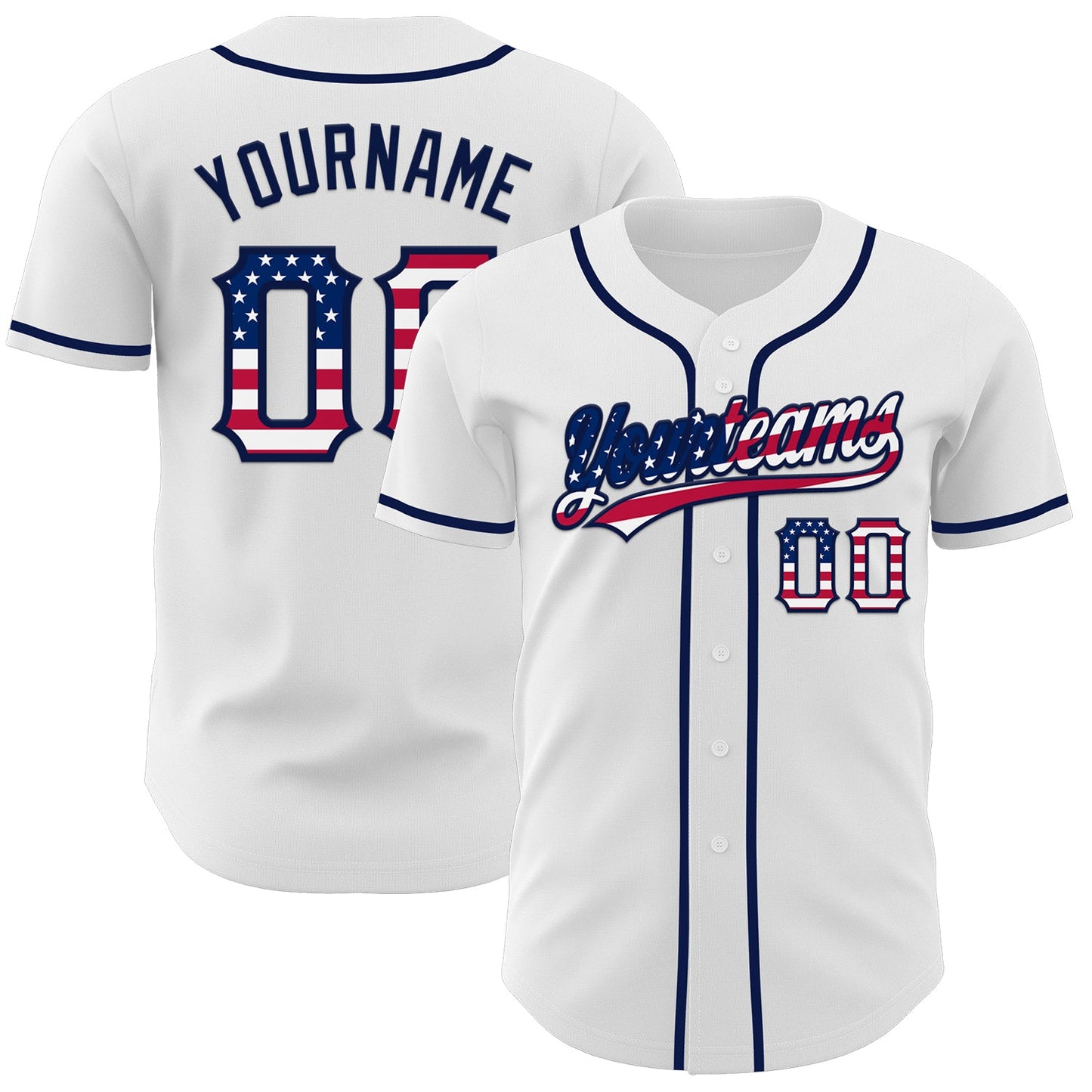 Custom White USA Flag-Navy Authentic Baseball Jersey - Main View
