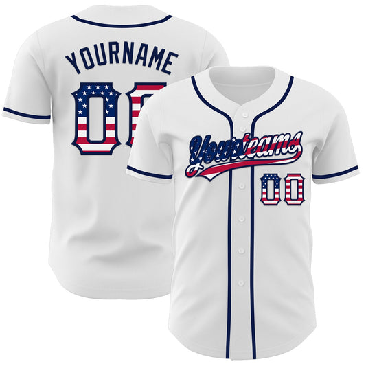 Custom White USA Flag-Navy Authentic Baseball Jersey - Main View