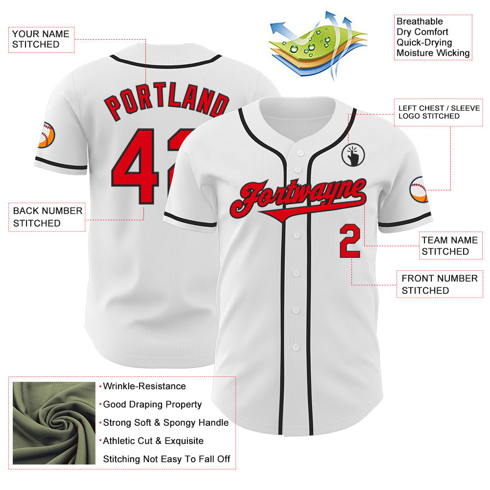 Custom White Fire Red-Black Authentic Baseball Jersey view 3