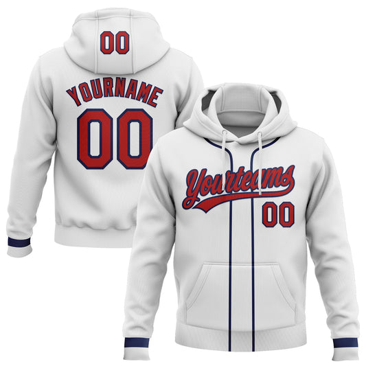 Custom Stitched White Red-Navy Baseball Pullover Sweatshirt Hoodie - Main View