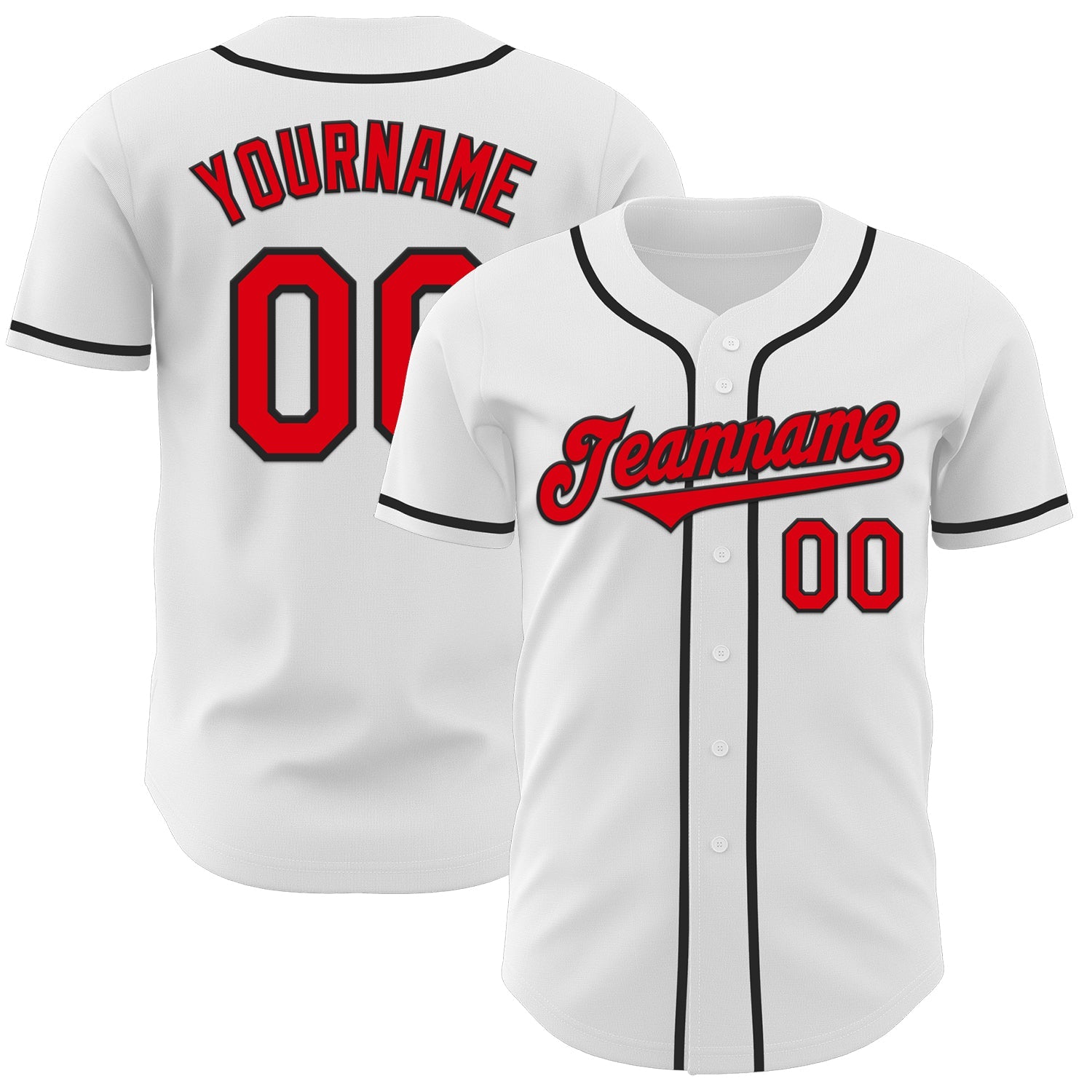 Custom White Fire Red-Black Authentic Baseball Jersey - Main View