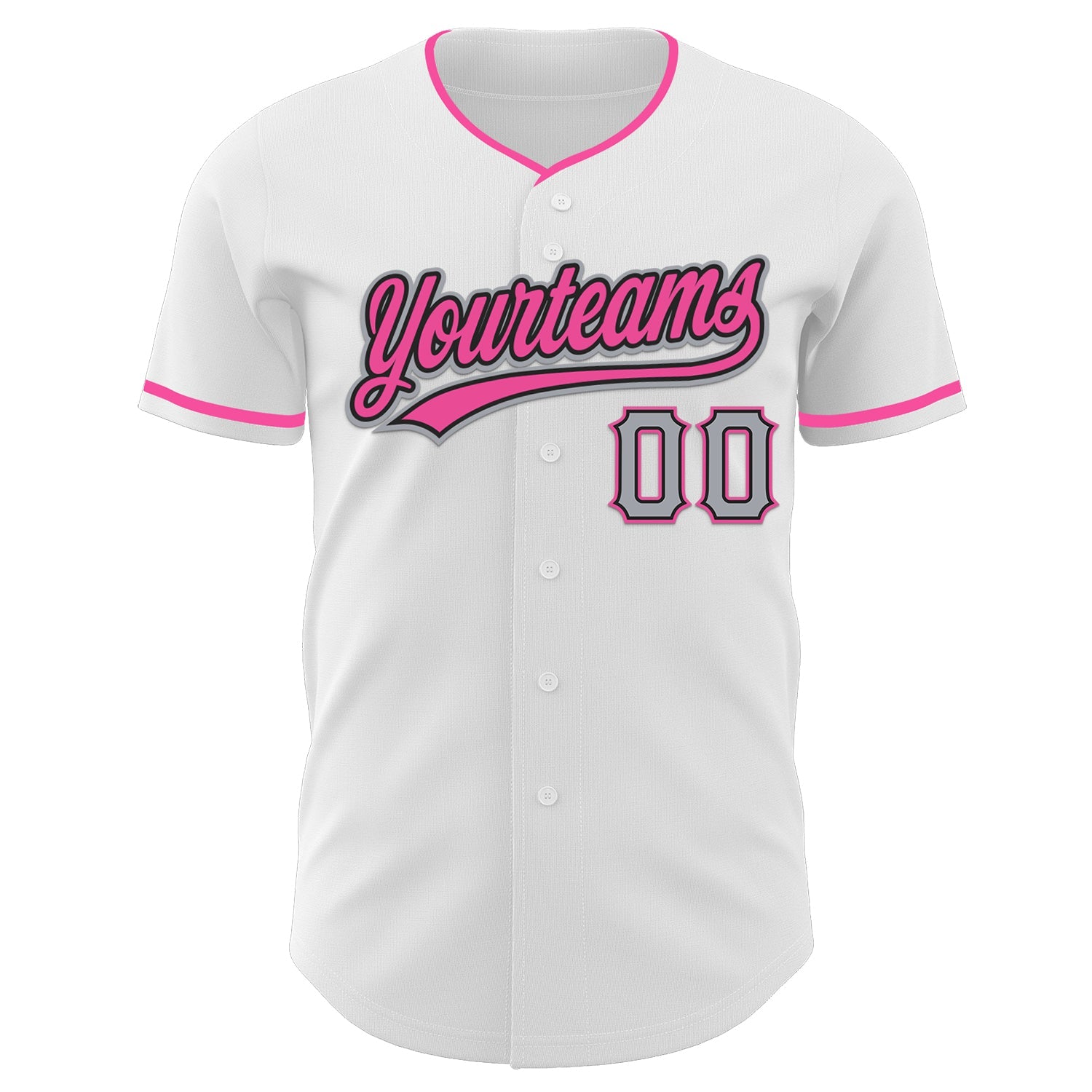 Custom White Gray Black-Pink Authentic Baseball Jersey view 2