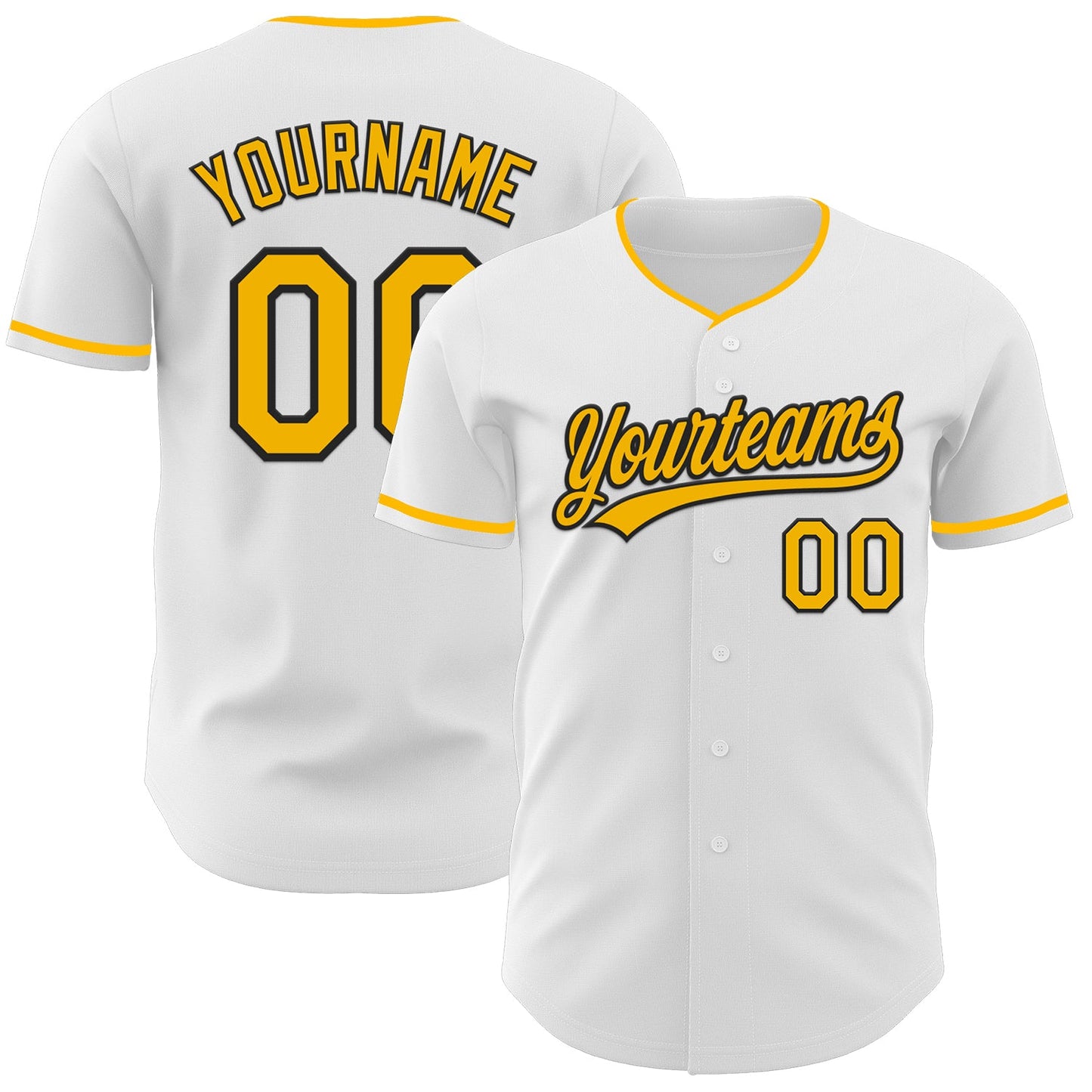 Custom White Gold-Black Authentic Baseball Jersey - Main View