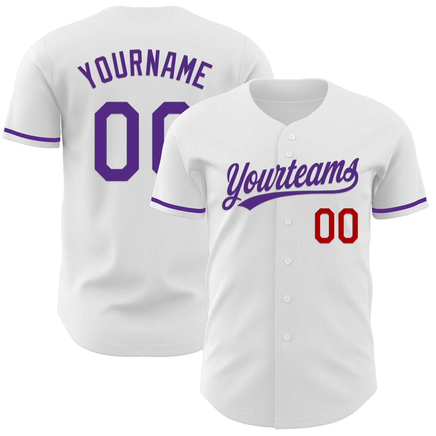 Custom White Purple-Red Authentic Baseball Jersey - Main View