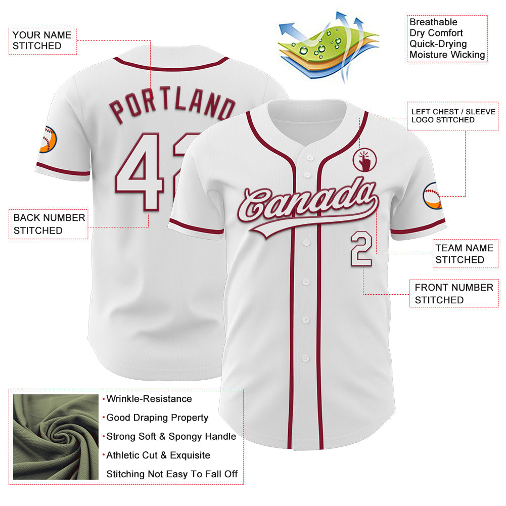 Custom White Crimson Authentic Baseball Jersey view 3