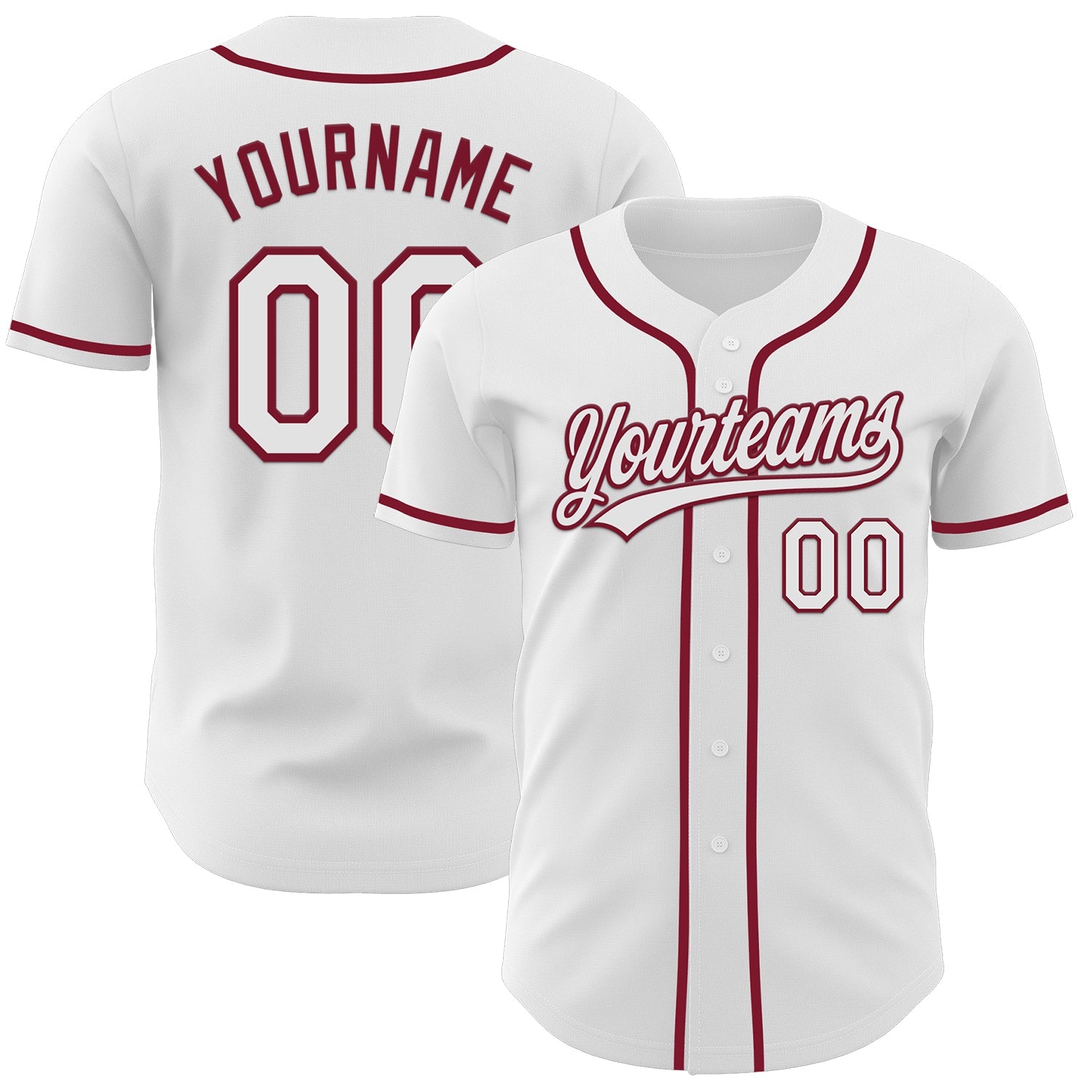 Custom White Crimson Authentic Baseball Jersey - Main View