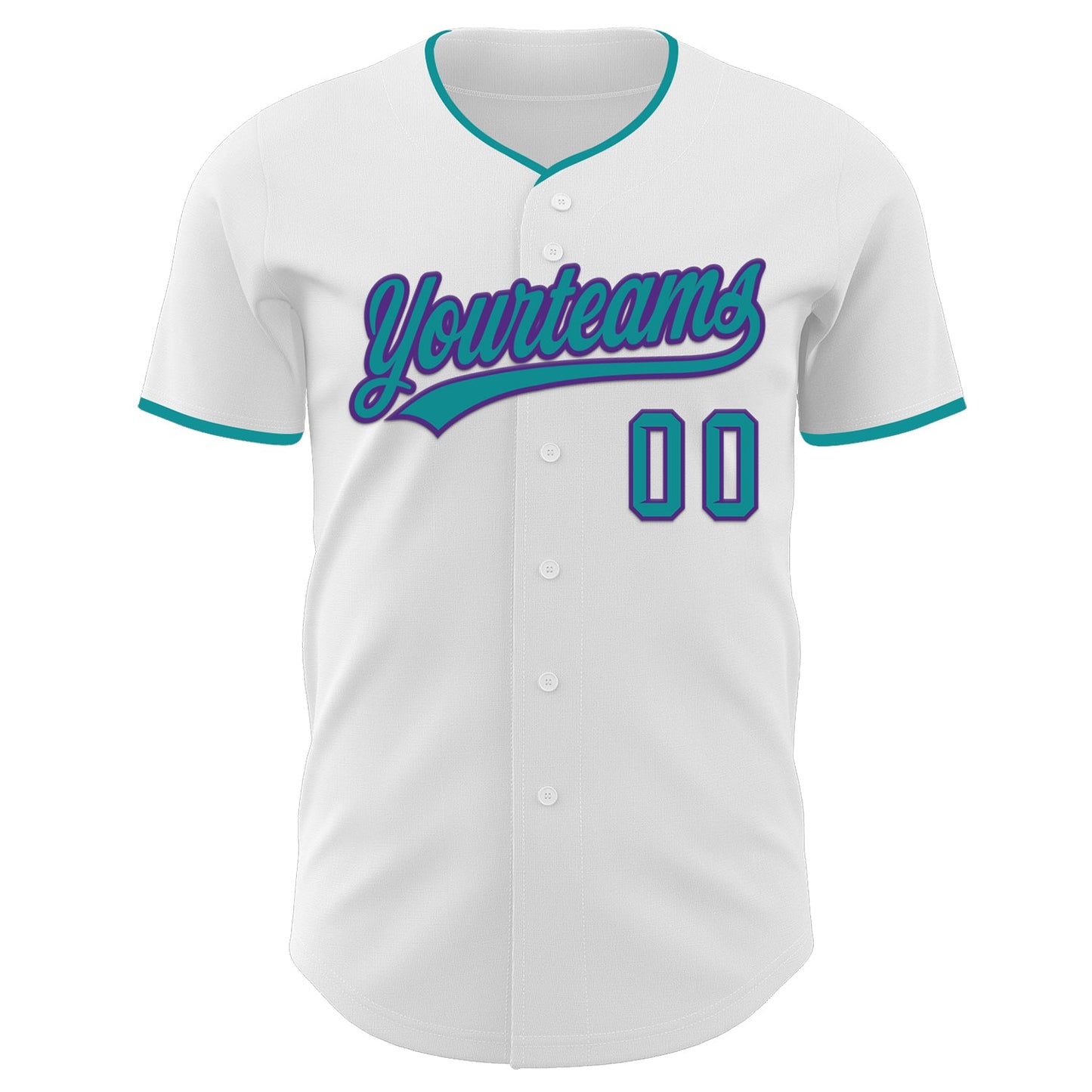 Custom White Teal-Purple Authentic Baseball Jersey view 2