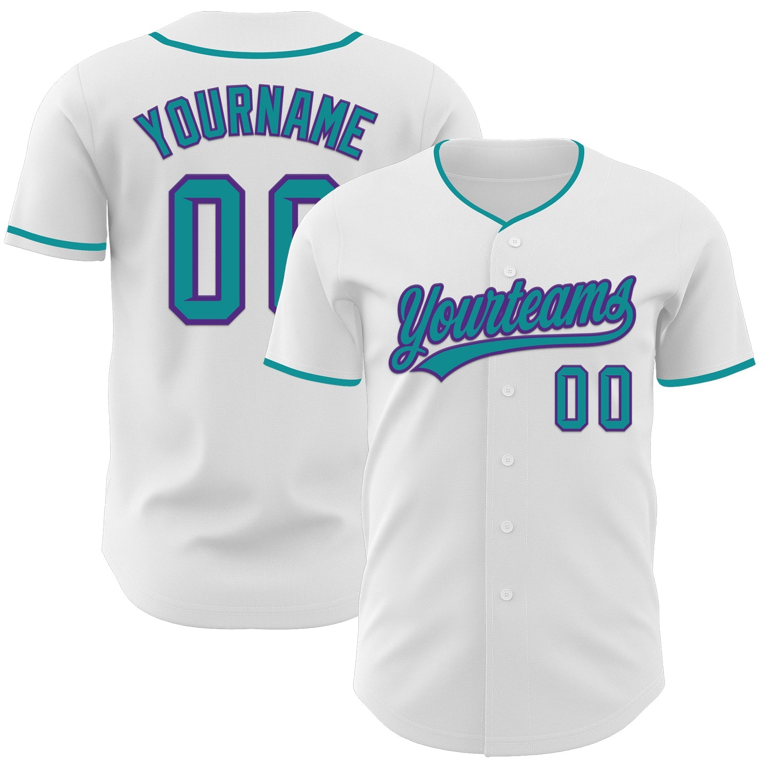 Custom White Teal-Purple Authentic Baseball Jersey - Main View