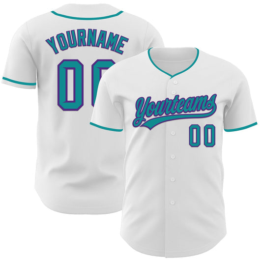 Custom White Teal-Purple Authentic Baseball Jersey - Main View