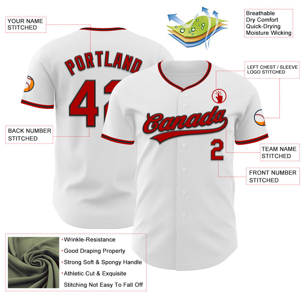 Custom White Red-Black Authentic Baseball Jersey view 3