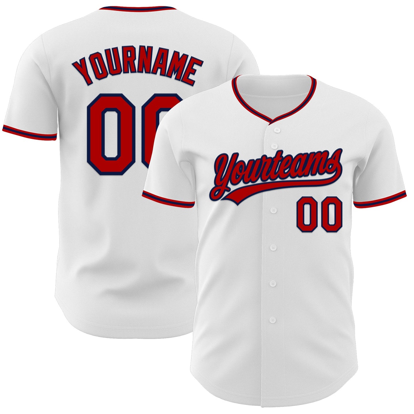 Custom White Red-Navy Authentic Baseball Jersey - Main View