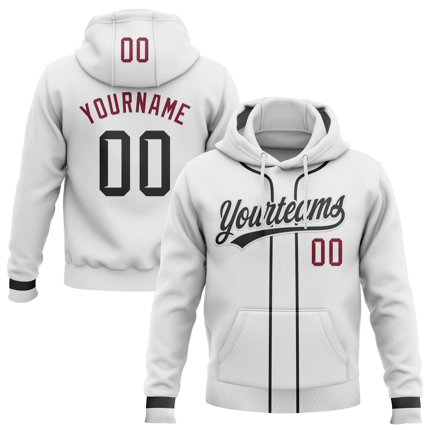 Custom Stitched White Black-Crimson Baseball Pullover Sweatshirt Hoodie - Main View