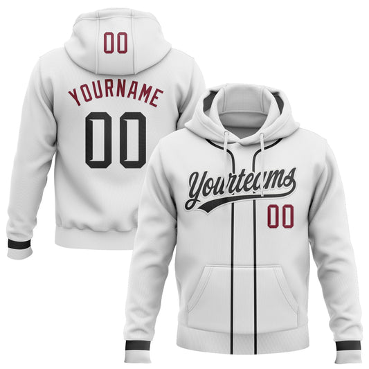 Custom Stitched White Black-Crimson Baseball Pullover Sweatshirt Hoodie - Main View