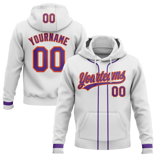 Custom Stitched White Purple-Orange Baseball Pullover Sweatshirt Hoodie - Main View