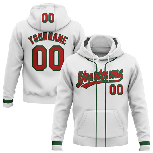 Custom Stitched White Red-Green Baseball Pullover Sweatshirt Hoodie - Main View