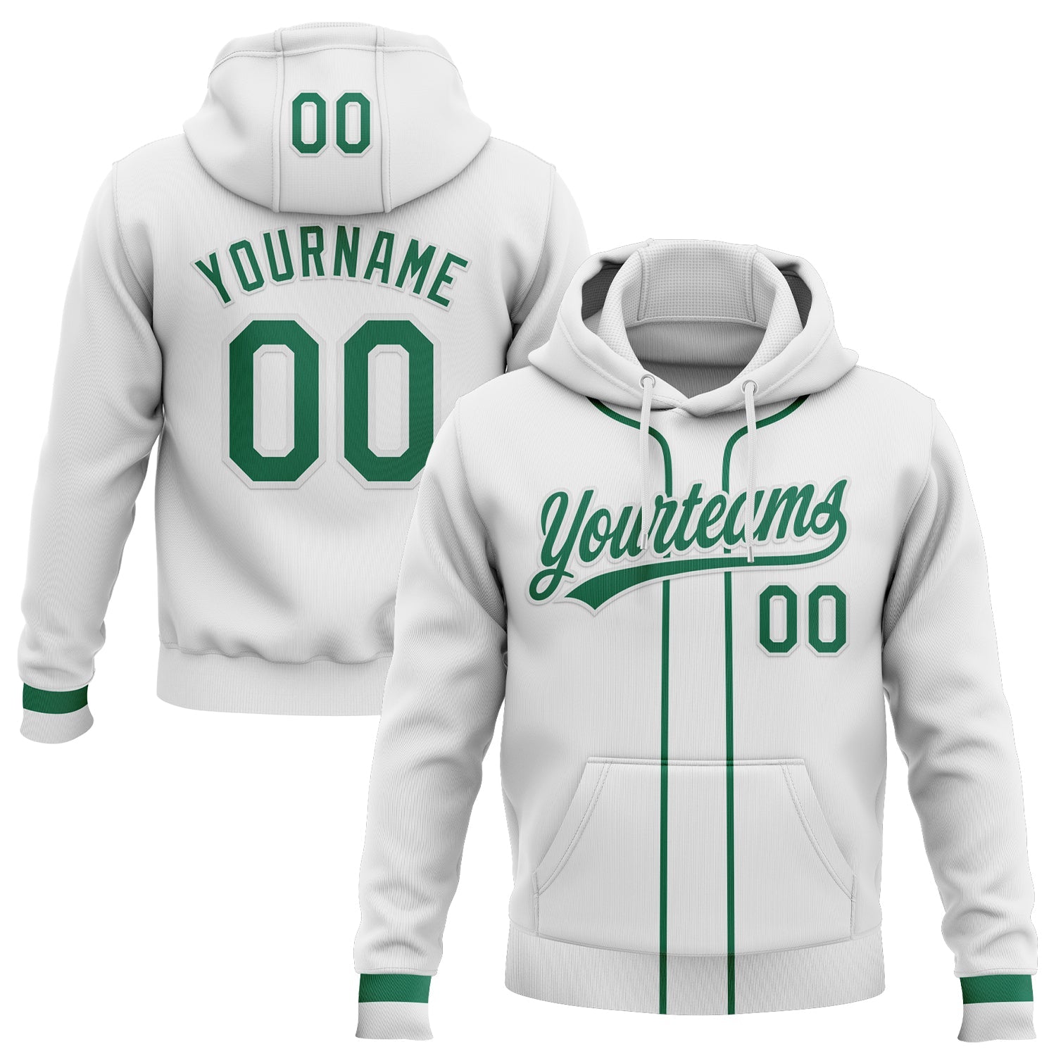 Custom Stitched White Kelly Green-White Baseball Pullover Sweatshirt Hoodie - Main View