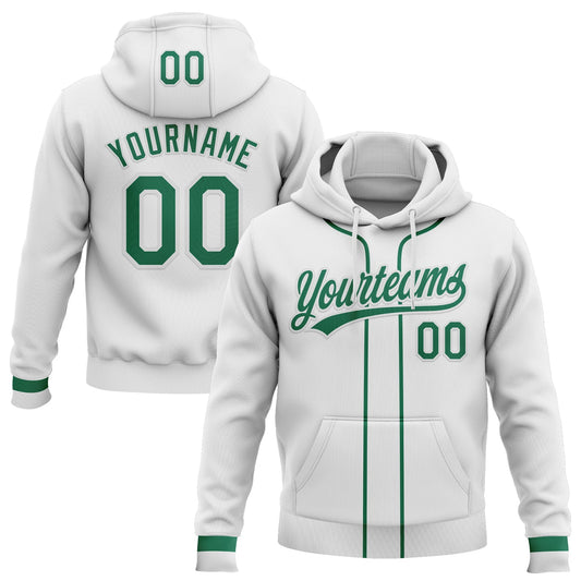 Custom Stitched White Kelly Green-White Baseball Pullover Sweatshirt Hoodie - Main View