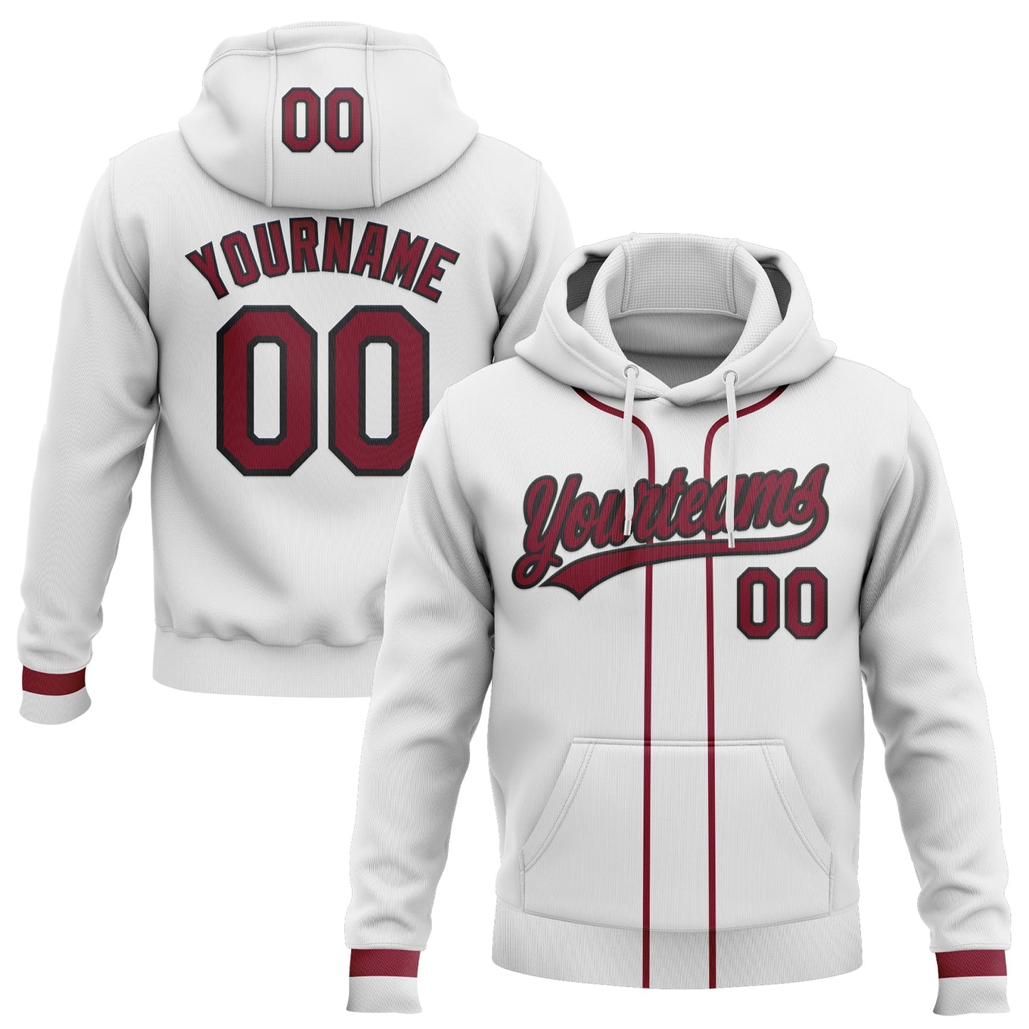 Custom Stitched White Crimson-Black Baseball Pullover Sweatshirt Hoodie - Main View