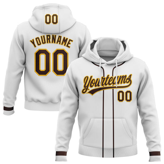 Custom Stitched White Brown-Gold Baseball Pullover Sweatshirt Hoodie - Main View