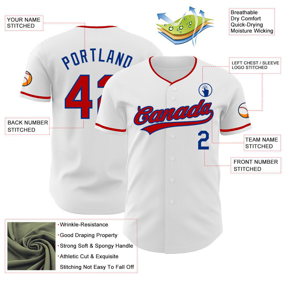 Custom White Red-Royal Authentic Baseball Jersey view 3