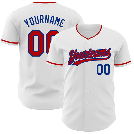Custom White Red-Royal Authentic Baseball Jersey - Main View