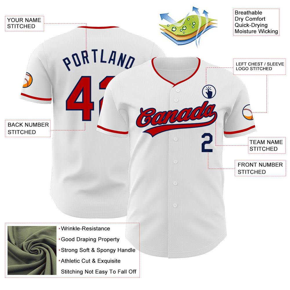 Custom White Red-Navy Authentic Baseball Jersey view 3