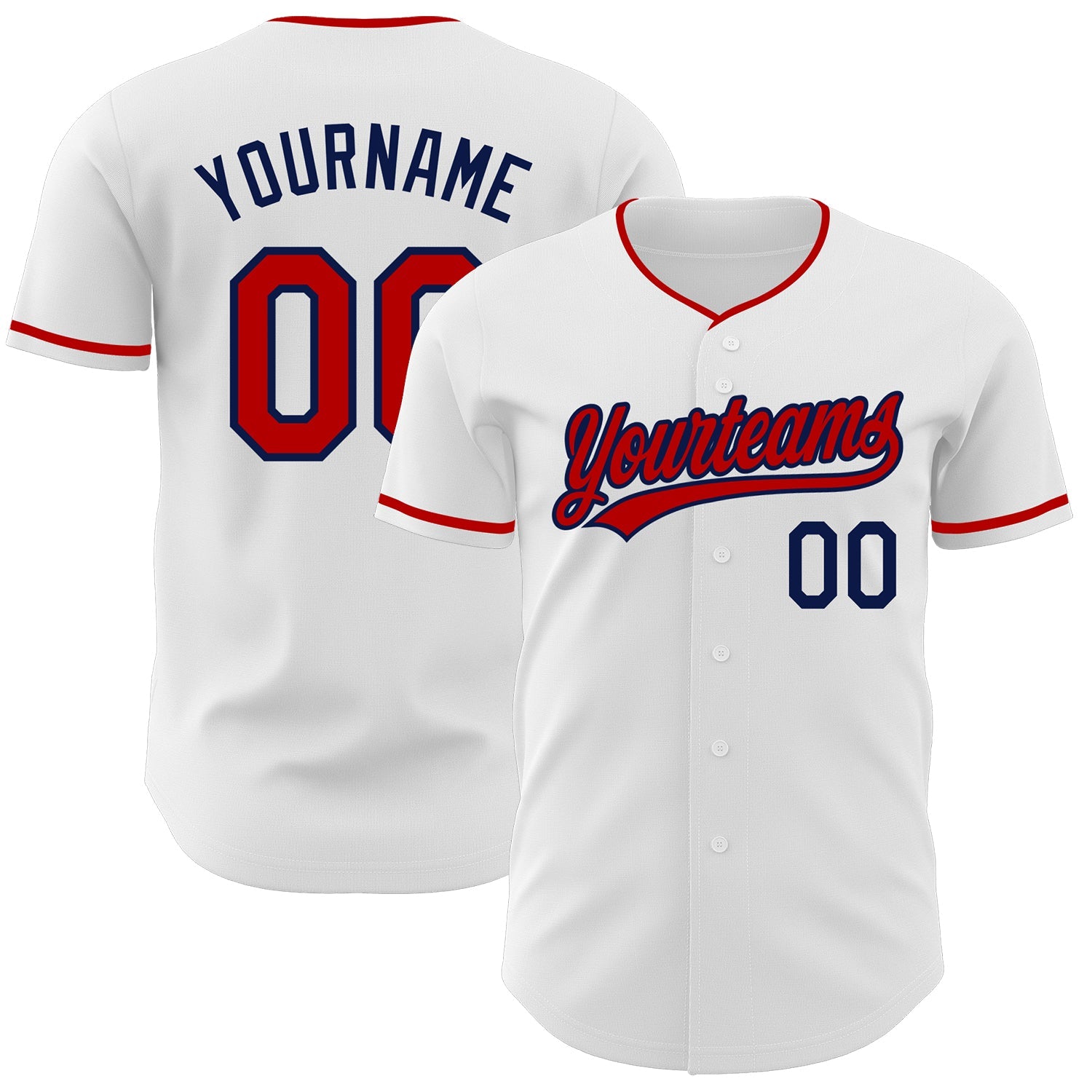 Custom White Red-Navy Authentic Baseball Jersey - Main View