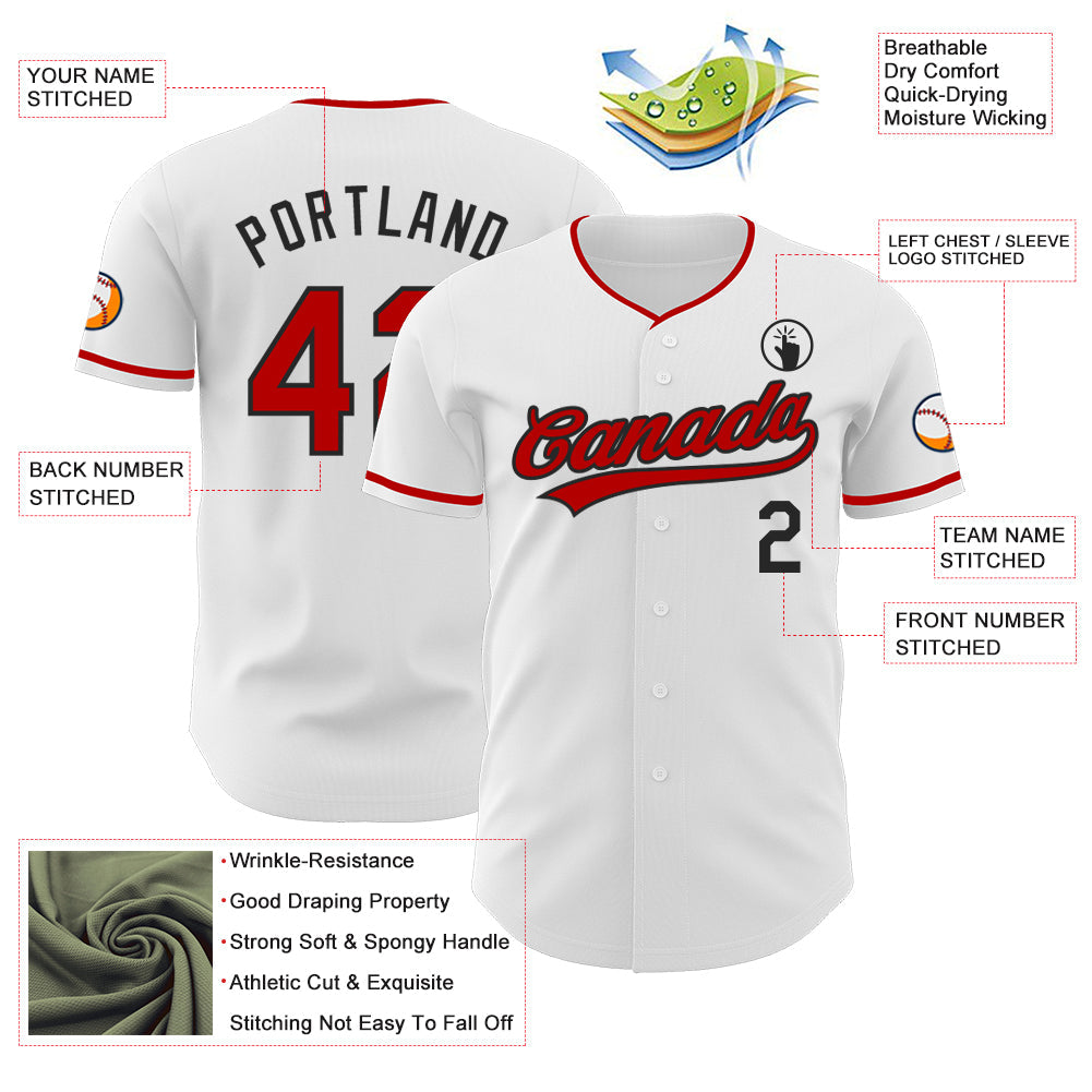 Custom White Red-Black Authentic Baseball Jersey view 3